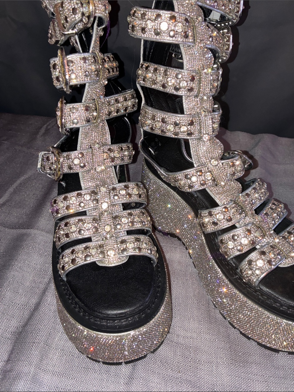 Dolls Kill size 8 Glitter Crystal Strappy Platform Sandals  NWOT